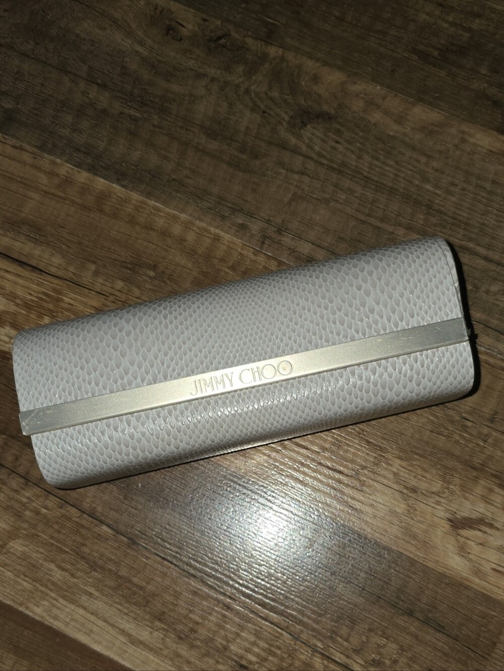 Jimmy Choo White Textured Snake-Embossed Clutch